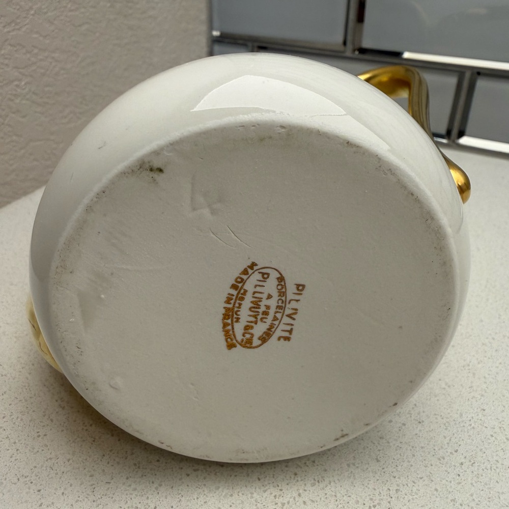 Vintage French Pilivite White Gold Porcelain Coffee Pot Teapot Mid-Century 1950s - Picture 11 of 16
